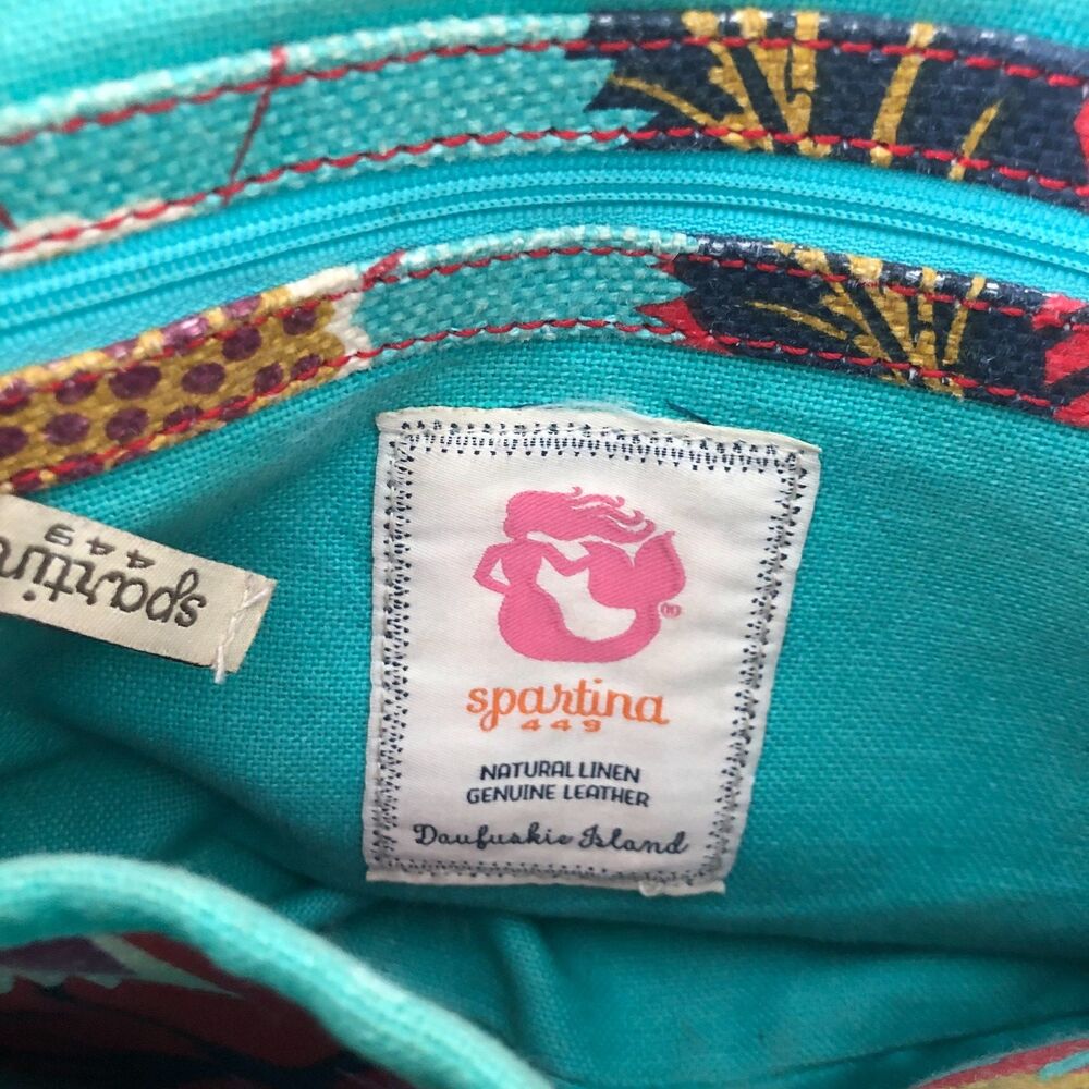 Spartina 449 Red Floral Crossbody Bag with Blue and Pink Accents - Picture 8 of 12